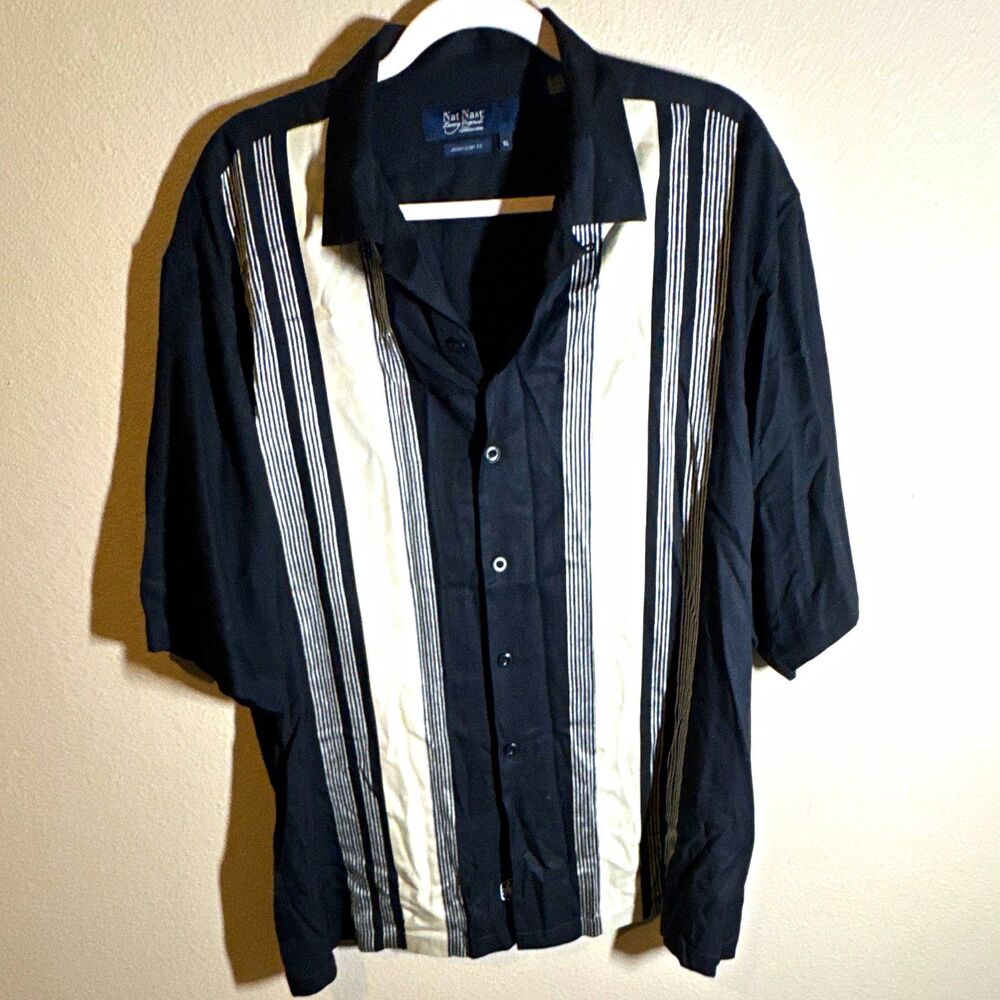 Nat Nast Luxury Originals Men’s Button Up Shirt XL American Fit Silk Stripe